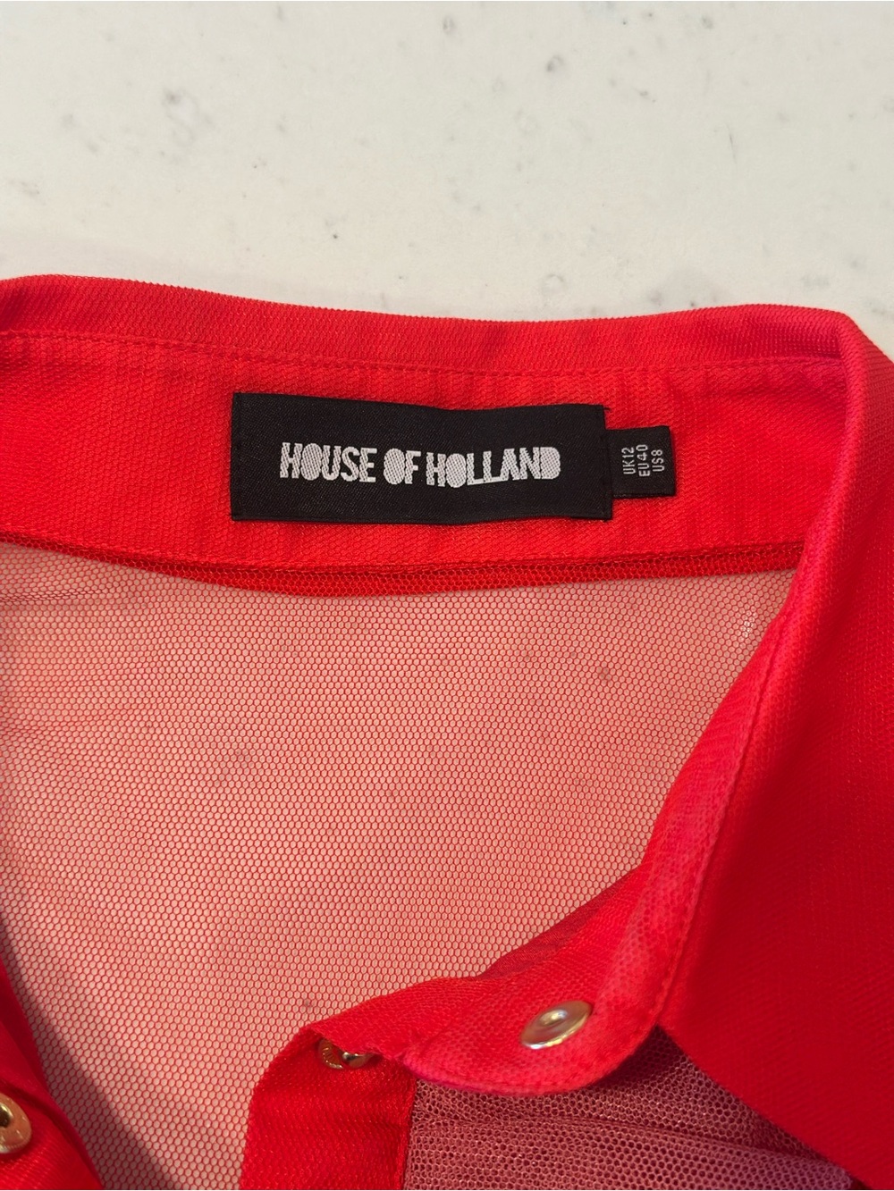 House Of Holland Red Pink Ruffle Sheer Button Down Blouse Designer Eccentric - Picture 6 of 9